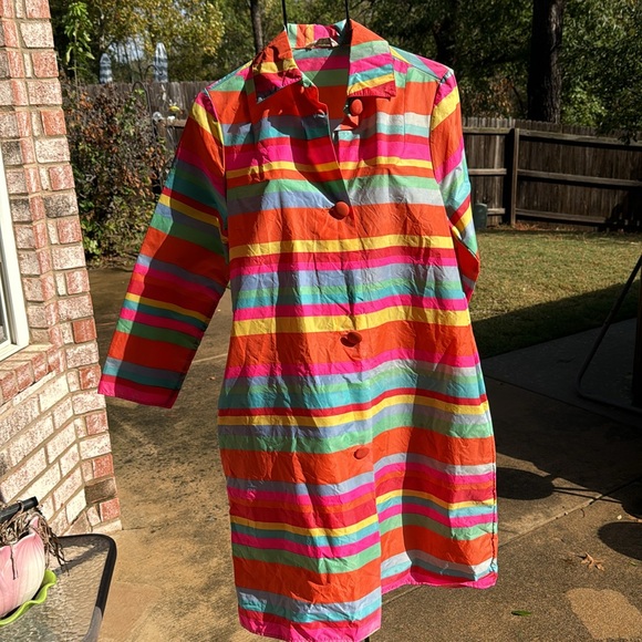 Vintage Aquasheen Aqua Sheen Striped Raincoat Rain Coat XS To Die For USA Made - Picture 2 of 11